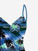 Cache-maillot de plage convertible grande taille à imprimé cocotiers, fleurs d'hibiscus et paysage marin hawaïen - Bleu XXS