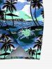 Couverture de plage convertible grande taille à imprimé cocotier, hibiscus et paysage marin hawaïen - Bleu 1X