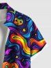 Plus Size Halloween Pumpkin Bat Star Rainbow Swirls Print Buttons Pocket Shirt For Men -  