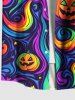 Plus Size Halloween Pumpkin Bat Star Rainbow Swirls Print Buttons Pocket Shirt For Men -  