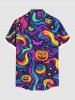 Plus Size Halloween Pumpkin Bat Star Rainbow Swirls Print Buttons Pocket Shirt For Men -  