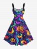 Plus Size Halloween Pumpkin Bat Star Rainbow Swirls Print Tank Dress -  