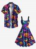 Plus Size Halloween Pumpkin Bat Star Rainbow Swirls Print Tank Dress -  