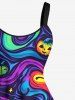Plus Size Halloween Pumpkin Bat Star Rainbow Swirls Print Tank Dress -  