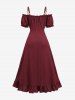 Plus Size Cinched Ruched Ruffles Cold Shoulder Puff Sleeve Textured A Line Vintage Dress -  