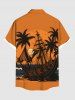Plus Size Coconut Tree Sea Waves Boat Sun Print Buttons Pocket Hawaii Shirt For Men -  