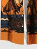 Chemise hawaïenne grande taille à imprimé cocotiers, vagues, bateau, soleil, boutons et poches pour homme - Orange 5XL