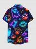Plus Size Halloween Pumpkin Ghost Neon 3D Print Buttons Pocket Shirt For Men -  