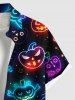 Plus Size Halloween Pumpkin Ghost Neon 3D Print Buttons Pocket Shirt For Men -  