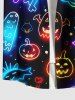 Plus Size Halloween Pumpkin Ghost Neon 3D Print Buttons Pocket Shirt For Men -  