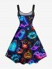 Plus Size Halloween Pumpkin Ghost Neon 3D Print Tank Dress -  