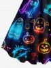 Plus Size Halloween Pumpkin Ghost Neon 3D Print Tank Dress -  