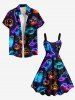 Plus Size Halloween Pumpkin Ghost Neon 3D Print Tank Dress -  