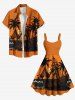 Robe débardeur hawaïenne grande taille à imprimé cocotiers, vagues, bateau et soleil - Orange 3X