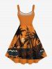 Robe débardeur hawaïenne grande taille à imprimé cocotiers, vagues, bateau et soleil - Orange 3X