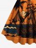 Robe débardeur hawaïenne grande taille à imprimé cocotiers, vagues, bateau et soleil - Orange 3X