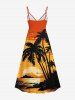 Robe camisole hawaïenne grande taille à imprimé cocotier, soleil, paysage marin et oiseaux - Orange XXS