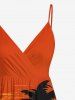 Robe camisole hawaïenne grande taille à imprimé cocotier, soleil, paysage marin et oiseaux - Orange XXS