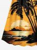 Robe camisole hawaïenne grande taille à imprimé cocotier, soleil, paysage marin et oiseaux - Orange XXS