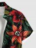Plus Size Skulls Tropical Leaf Hibiscus Flowers Print Buttons Pocket Hawaii Shirt For Men -  