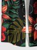 Plus Size Skulls Tropical Leaf Hibiscus Flowers Print Buttons Pocket Hawaii Shirt For Men -  