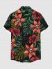Plus Size Skulls Tropical Leaf Hibiscus Flowers Print Buttons Pocket Hawaii Shirt For Men -  