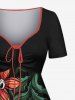 Plus Size Skulls Tropical Leaf Hibiscus Flowers Print Cinched Hawaii Dress -  