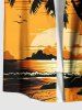 Plus Size Coconut Tree Sun Seascape Bird Print Buttons Pocket Hawaii Shirt For Men -  