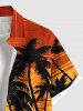 Plus Size Coconut Tree Sun Seascape Bird Print Buttons Pocket Hawaii Shirt For Men -  