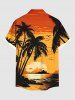 Plus Size Coconut Tree Sun Seascape Bird Print Buttons Pocket Hawaii Shirt For Men -  