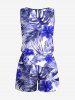 Plus Size Hibiscus Flowers Tropical Leaf Print Cinched Hawaii Romper -  