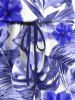 Combinaison hawaïenne cintrée grande taille à imprimé feuilles tropicales et fleurs d'hibiscus - Bleu S