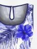 Combinaison hawaïenne cintrée grande taille à imprimé feuilles tropicales et fleurs d'hibiscus - Bleu L