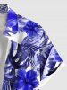 Plus Size Hibiscus Flowers Tropical Leaf Print Buttons Pocket Hawaii Shirt For Men -  