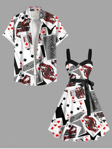 Halloween Poker Print Plus Size Matching Outfit For Couples - BLACK