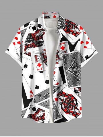 Plus Size Halloween Poker Print Buttons Pocket Shirt For Men - BLACK - L