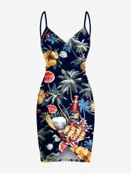 Plus Size Coconut Tree Hibiscus Flower Beer Print Hawaii Convertible Beach Cover Up -  