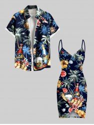 Coconut Tree Hibiscus Flower Beer Shell Print Plus Size Matching Hawaii Beach Outfit For Couples -  