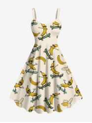Plus Size Skateboard Rock Banana Print Hawaii Tank Dress -  