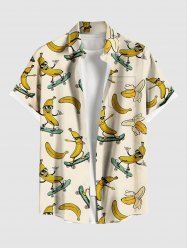 Plus Size Skateboard Rock Banana Print Buttons Pocket Hawaii Shirt For Men -  