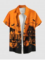 Chemise grande taille à boutons et poches pour homme, motif citrouille, fantôme, chauve-souris, chat, imprimé colorblock - Orange L