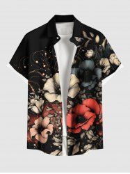 Plus Size Flowers Leaf Glitter 3D Print Buttons Pocket Hawaii Shirt For Men -  