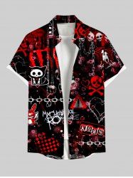 Chemise grande taille à imprimé tête de mort, chaîne, chat, cœur, Halloween, boutonnée et poche pour homme - Noir XL