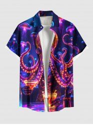 Plus Size Glitter Ombre Octopus Jellyfish Party Print Hawaii Button Pocket Shirt For Men -  