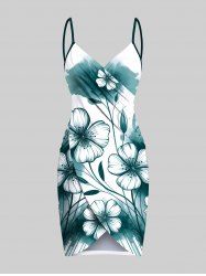 Plus Size Watercolor Flower Print Hawaii Convertible Beach Cover Up -  
