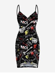 Plus Size Guitar Letters Print Hawaii Rock and Roll Convertible Beach Cover Up -  