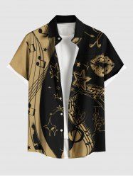 Plus Size Music Symbol Star Two Tone Lip Print Hawaii Button Pocket Shirt For Men -  