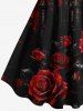 Halloween Dark Style Rose Flower Castle Moon Print Plus Size Matching Outfit For Couples -  
