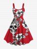 Skulls Flowers Leaf Print Plus Size Matching Hawaii Beach Outfit For Couples -  