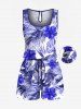 Ensemble chemise et barboteuse hawaïennes assorties, grande taille, tenue de plage, imprimé feuilles tropicales et hibiscus, pour couples - Bleu 